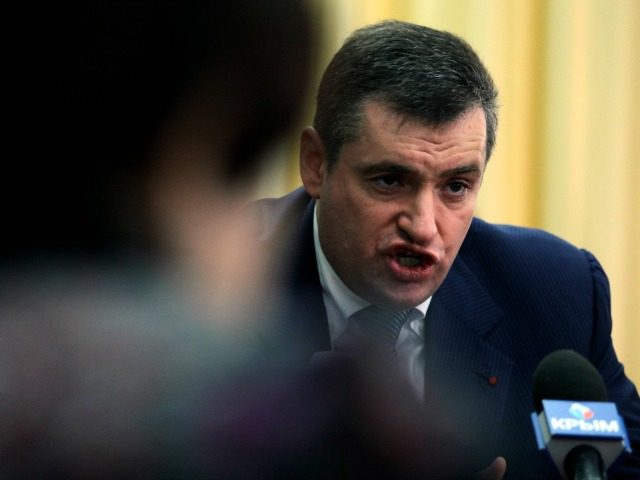 Leonid Slutsky, a senior Russian lawmaker, speaks during a press conference in Simferopol,