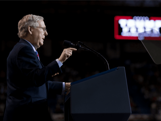Senate Majority Leader Mitch McConnell of Ky. speaks before President Donald Trump arrives