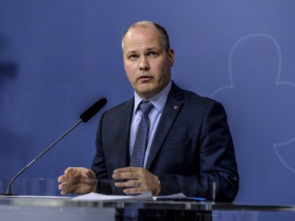 Minister for Justice and Migration Morgan Johansson speaks during a press conference at th
