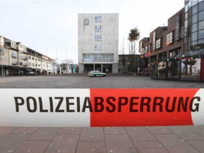 The area around the city hall of Gaggenau, southwestern Germany, is cordoned off with barr