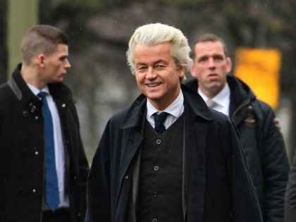 Dutch far-right Freedom Party leader (Partij Voor De Vrijheid, PVV) Geert Wilders arrives to a protest in front of the Turkish embassy at The Hague on March 8, 2017. Wilders protested against the Turkish government intention to campaign in the Netherlands in favor of the referendum on the Turkish constitutional …