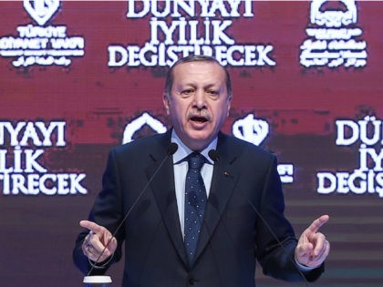 Turkish President Recep Tayyip Erdogan gestures as he speaks in Istanbul on March 12, 2017