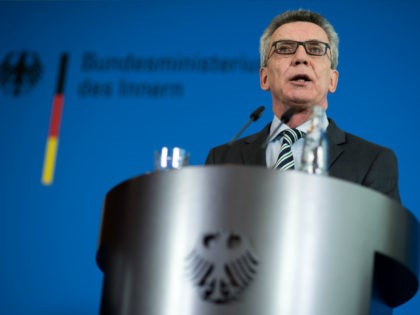 German Interior Minister Thomas de Maiziere gives a press conference on March 14, 2017 in