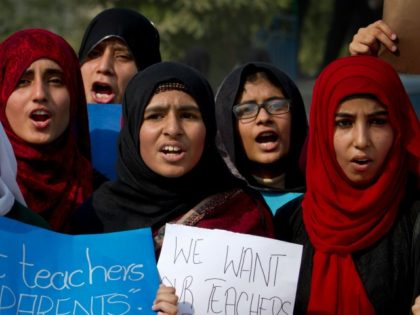 Pakistani students of the Pak-Turk International school chant slogans during a protest against the deportation of their teachers, in Islamabad, Pakistan, Friday, Nov. 18, 2016. Pakistan's order for 400 Turkish nationals, mostly schoolteachers and their families, to leave the country within 72 hours. They have petitioned a court against the …