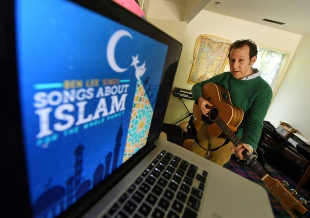 Australian musician Ben Lee rehearses inside his home studio in Los Angeles, California on