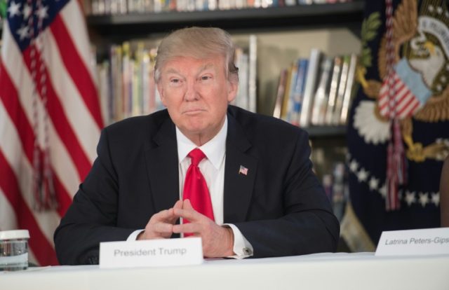 US President Donald Trump pictured during a meeting with parents and teachers at Saint And