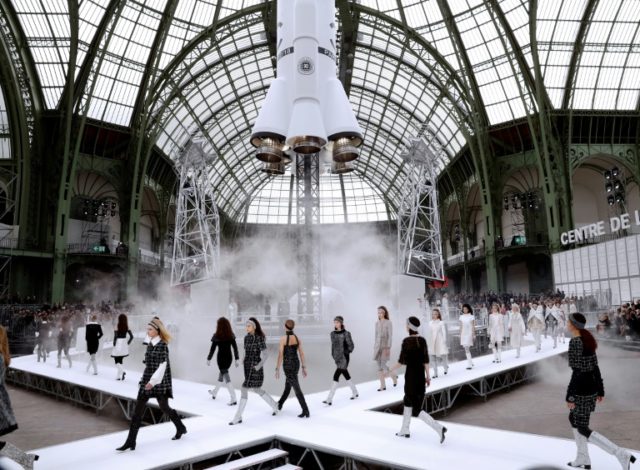 Models present creations by Chanel during the women's Fall-Winter 2017-2018 ready-to-wear