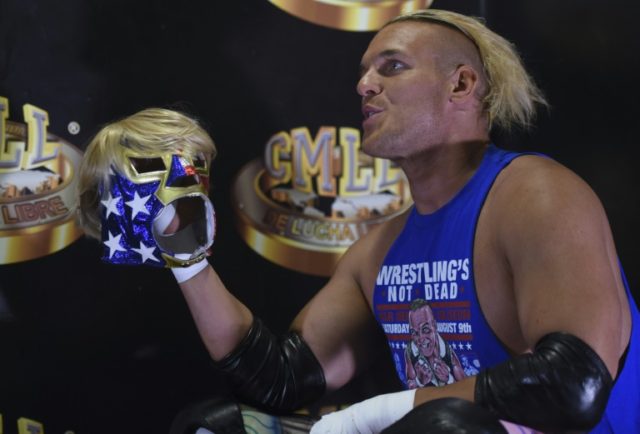US wrestler and Donald Trump supporter Sam Adonis gets ready to perform in Mexico City, wh