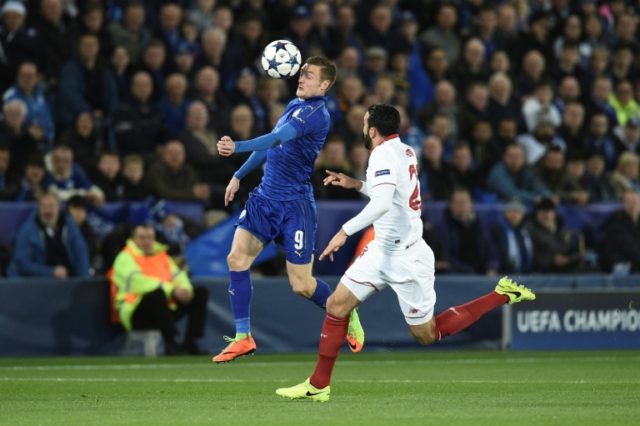 Jamie Vardy (L), back on form as Leicester City beat Sevilla in the Champions League