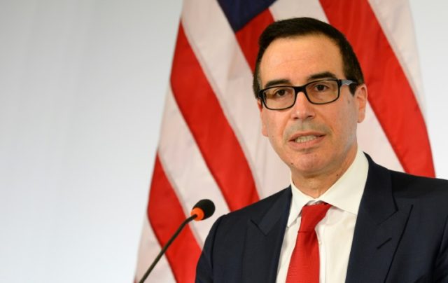 US Secretary of the Treasury Steven Mnuchin speaks during a press conference at the G20 Fi