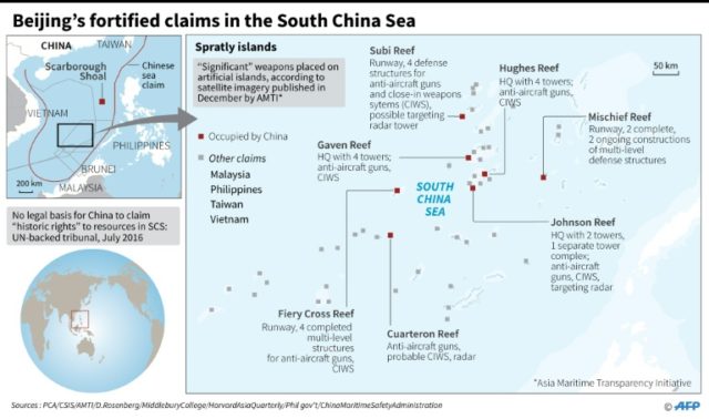 Analysis shows significant weaponry on artificial islands that China has built in the Sout