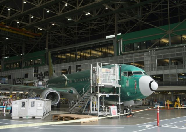 A Boeing 737 aircraft is seen during the manufacturing process at Boeing's 737 airplane fa
