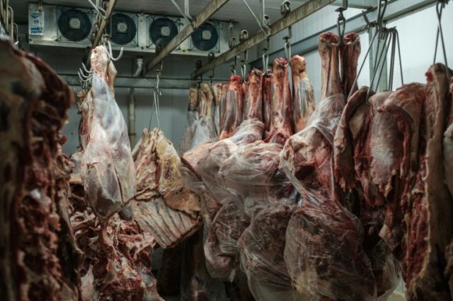 Meat products are seen in a cold storage room at a supermarket in Rio de Janeiro, Brazil d