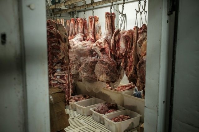 Meat products are seen in a cold storage room at a supermarket in Rio de Janeiro, Brazil d