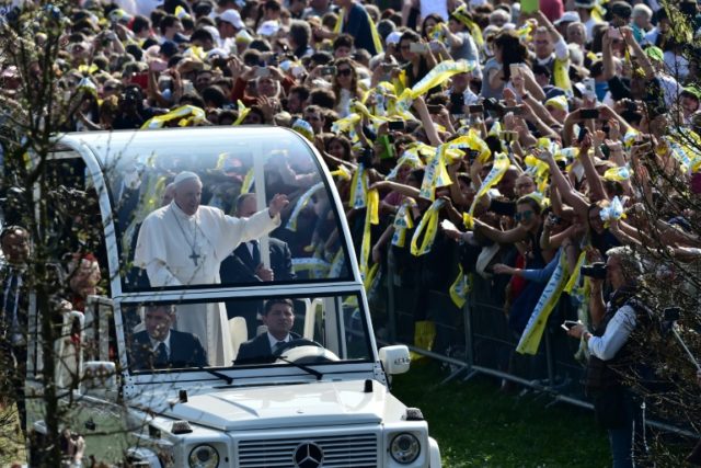 Pope Francis arriving to celebrate mass before one million people at a park in Monza, Ital