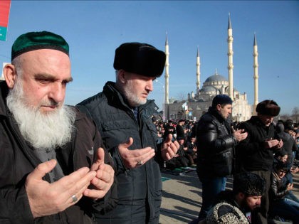 GROZNY - JANUARY 19 : Chechen Muslims gather in downtown regional capital of Grozny during a protest rally on January 19, 2015. Thousands of people have marched in the Russian region of Chechnya to rally against the French satirical magazine Charlie Hebdo. (Photo by grozny-inform/Anadolu Agency/Getty Images) Restrictions