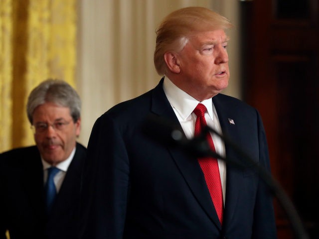 President Donald Trump and Italian Prime Minister Paolo Gentiloni hold a joint news confer