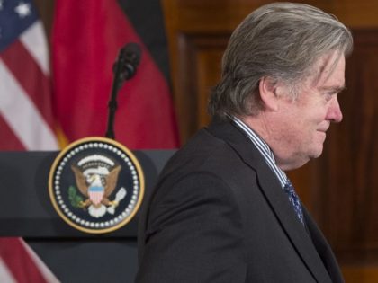 Stephen Bannon, White House Chief Strategist, arrives for a joint press conference between