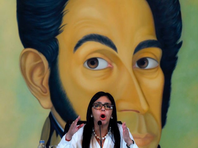Venezuelan Foreign Minister Delcy Rodriguez speaks during a press conference in Caracas on