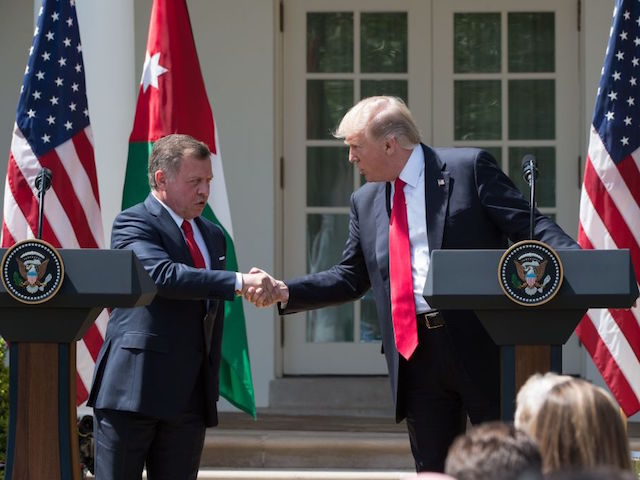 King Abdullah II of Jordan give a press conference with US President Donald Trump in the R