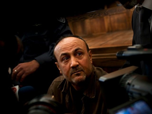 In this Jan. 25, 2012 file photo, jailed Senior Fatah leader Marwan Barghouti appears in a