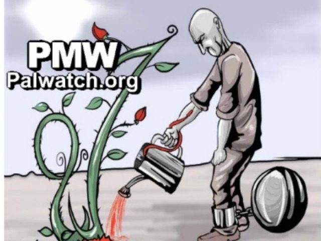 PA daily cartoon PAlestinian watering soil with blood Photo Courtesy Palestinian Media Wat