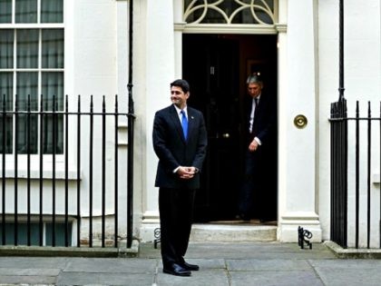 LONDON, ENGLAND - APRIL 19: U.S. speaker of the House of Representatives Paul Ryan is greeted by British Chancellor Philip Hammond to 11 Downing Street on April 19, 2017 in London, England. (Photo by Dan Kitwood/Getty Images)