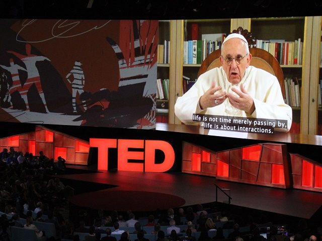 Pope Francis speaks during the TED Conference, urging people to connect with and understan