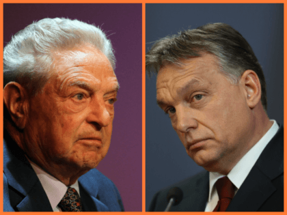 (left) George Soros, founder and chairman of the Open Society Institute and a billionaire investor, attends a forum addressing the global response to the flood in Pakistan at the Asia Society August 19, 2010 in New York City. (right) Hungarian Prime Minister Viktor Orban speaks to the media with Russian …