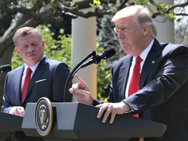 U.S. President Donald Trump and King Abdullah II of Jordan participate in a joint news conference at the Rose Garden of the White House April 5, 2017 in Washington, DC. President Trump held talks on Middle East peace process and other bilateral issues with King Abdullah II.