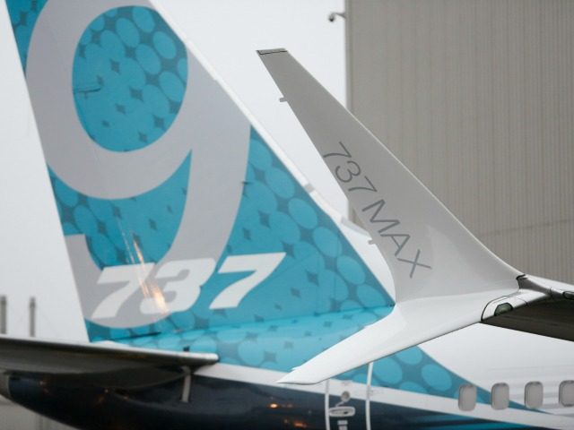 The split-tip winglet (R) and tail fin of the first Boeing 737 MAX 9 airplane are pictured