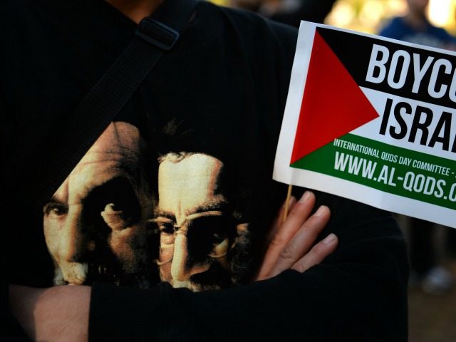 A Demonstrator holds a flag while wearing a t-shirt carrying images of Iranian spritual leader Ayatollah Khomeini (L) and supreme leader Ayatollah Ali Khamenei during a rally to mark Al-Quds day on the last friday of the holy month of Ramadan in Sydney on August 2, 2013. Demonstrators carrying banners …