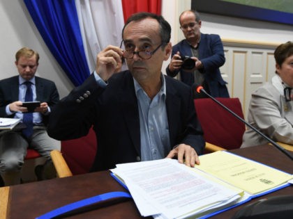 Beziers' mayor Robert Menard (C) leads a municipal council in Beziers, southern Franc