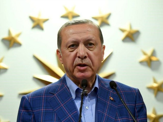 Turkish president Recep Tayyip Erdogan delivers a speech at the conservative Justice and D
