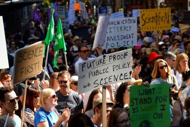 Supporters of science and research gather to take part in the March for Science protest in