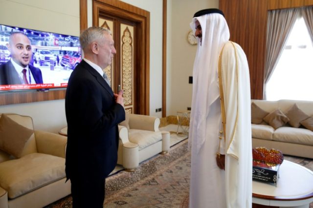 Qatar's Emir Sheikh Tamim bin Hamad Al-Thani welcomes US Defence Secretary Jim Mattis in D