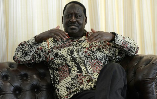 Kenyan opposition politician Raila Odinga speaks to AFP during a 2014 interview in Nairobi