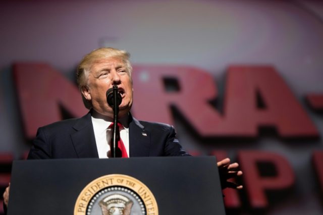 US President Donald Trump arrives to address the National Rifle Association (NRA) Leadersh