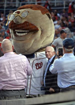 Teddy Roosevelt speared by Easter Bunny in Washington Nationals' presidents race