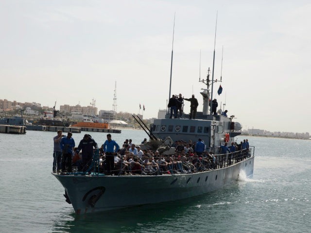 Migrants arrive at Abosetta base on Wednesday, May 10, 2017 in Tripoli, Libya. The Libyan coast guard has taken 300 migrants who were trying to reach Europe illegally by boat into custody, following an altercation with a volunteer rescue vessel. Ayoub Gassim, the spokesman for Libya's navy that is loyal …