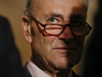 Sen. Chuck Schumer, D- NY., listens to reporters questions during a media availability, Tuesday, May 2, 2017, on Capitol Hill in Washington. (AP Photo/Pablo Martinez Monsivais)
