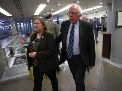Sen. Bernie Sanders (I-VT) arrives with his wife Jane for the confirmation vote of Wilbur Ross for the position of Secretary of Commerce at the U.S. Capitol on February 27, 2017 in Washington, DC. Ross was confirmed by the Senate by a vote of 72-27. (Photo by Win McNamee/Getty Images) …
