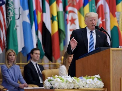 US President Donald Trump speaks during the Arabic Islamic American Summit at the King Abd
