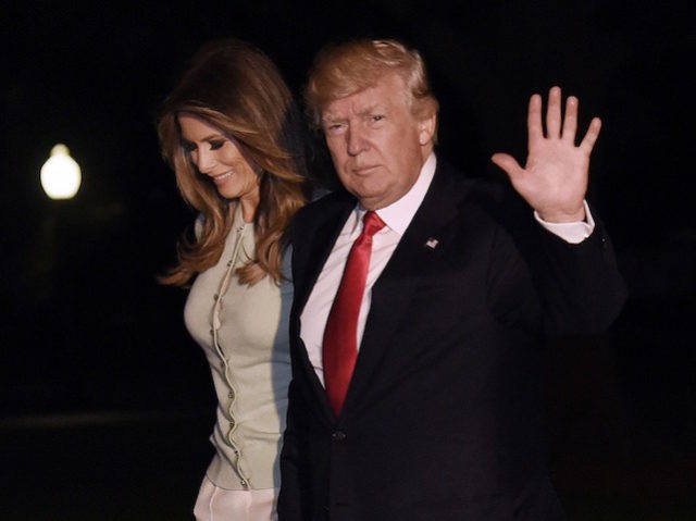WASHINGTON, DC - MAY 27: President Donald Trump and First Lady Melania Trump return to the