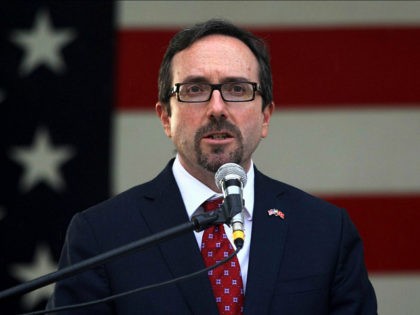 U.S. Ambassador to Turkey John Bass delivers a speech during a reception to mark the upcoming U.S. Independence Day in Ankara, Turkey, Thursday, July 2, 2015. (AP Photo/Adem Altan, Pool)