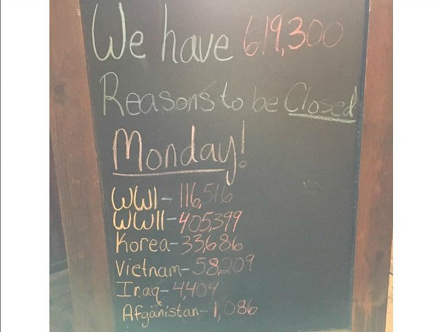 Restaurant Sign Stating ‘We Have 619,300 Reasons to Be Closed’ for Memorial Day Goes Viral