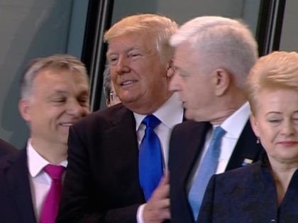 President Trump shoves Montenegro PM (NATO TV / Associated Press)