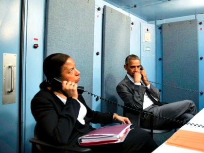 President Barack Obama and National Security Adviser Susan E. Rice talk on the phone with