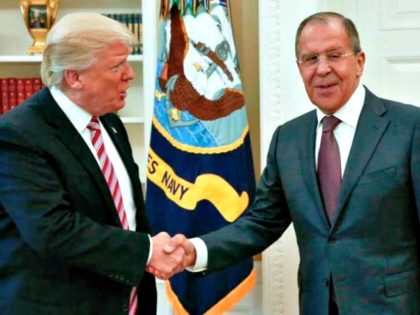 President Donald Trump shakes hands with Russian Russian Foreign Minister Sergey Lavrov in
