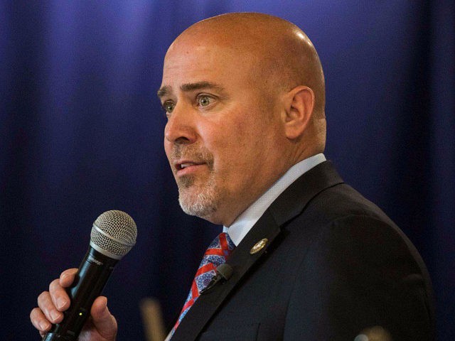 US Representative Tom MacArthur (R-NJ) speaks to constituents during a town hall meeting i